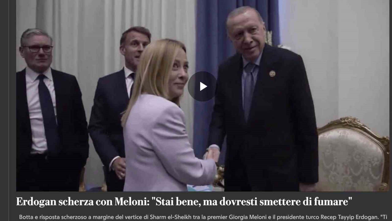 Cumhurbaşkanı Erdoğan’ın İtalya Başbakanı Meloni’ye sigara uyarısı İtalya basınında
