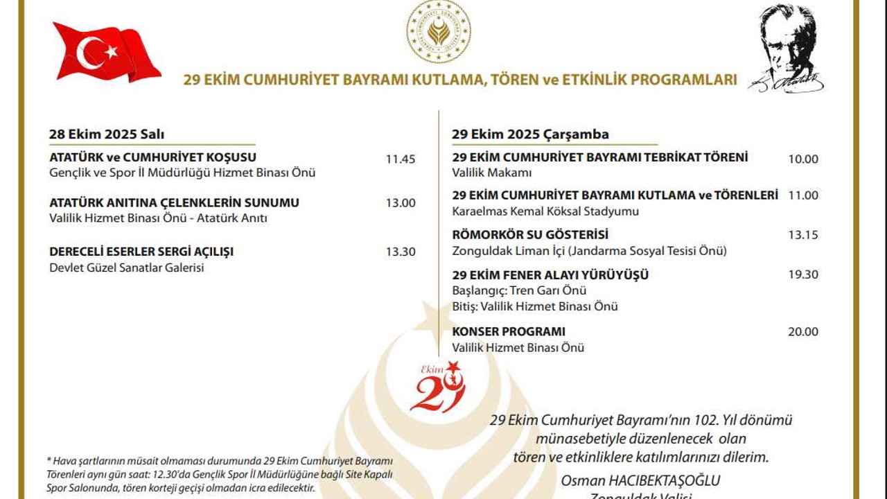 Zonguldak’ta 29 Ekim programı belli oldu
