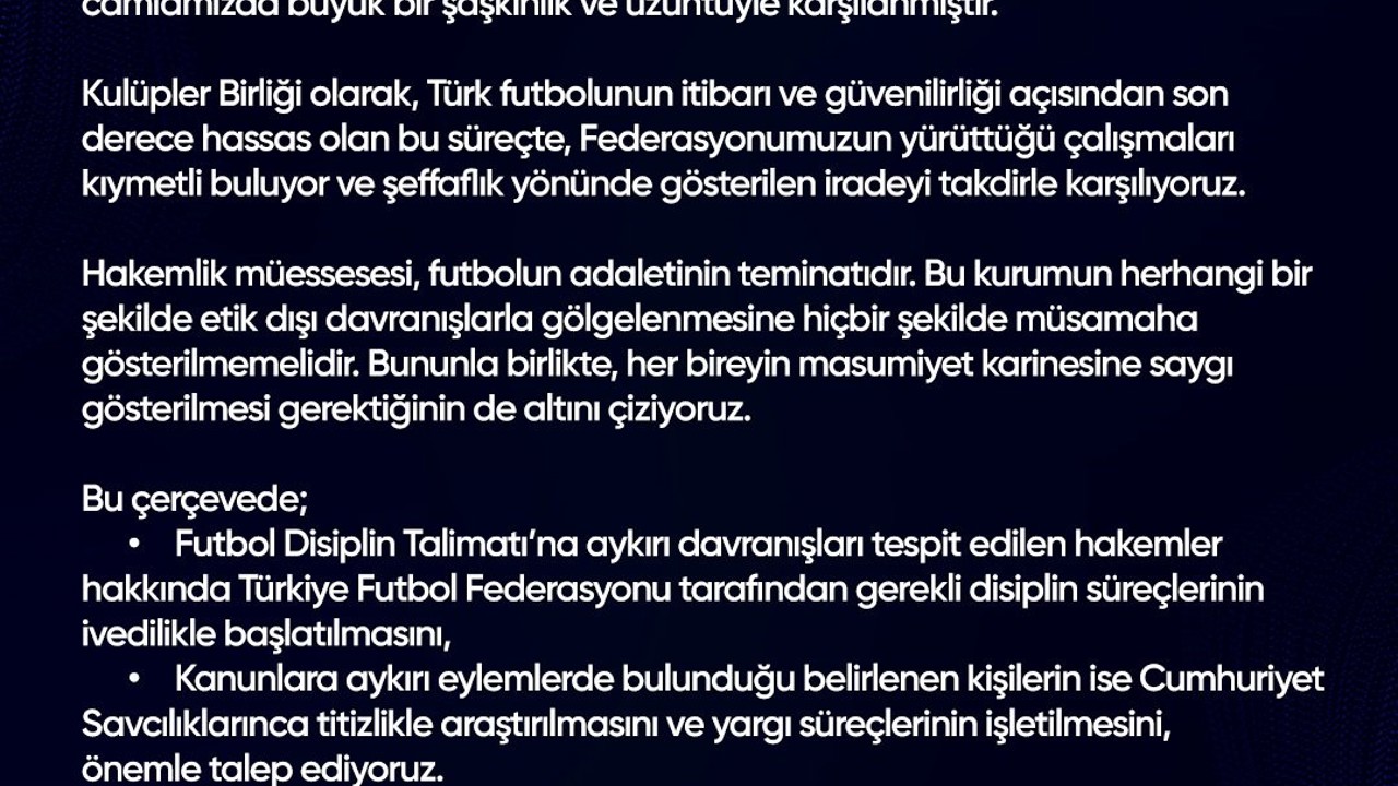 Kulüpler Birliği’nden TFF’ye destek
