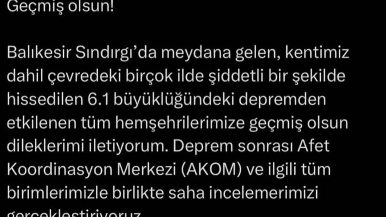 Başkan Bozbey’den deprem mesajı: "Temennimiz, herhangi bir olumsuzluğun yaşanmamış olması"
