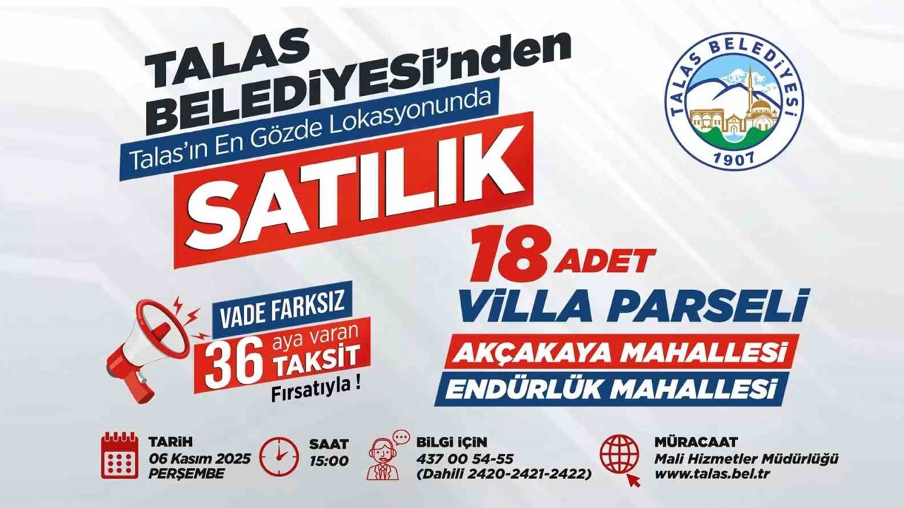 Talas Belediyesi’nden gözde lokasyonlarda villa parseli fırsatı
