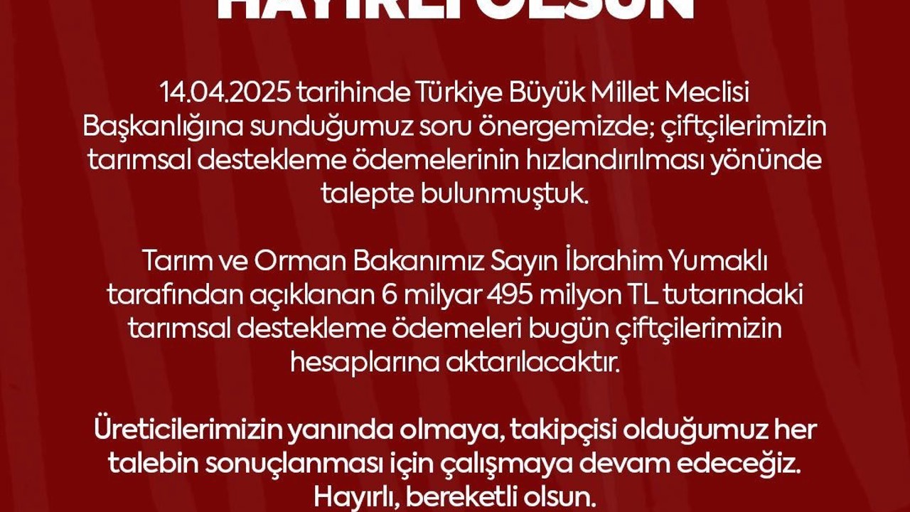 MHP’li Ersoy’dan çiftçilere ’tarımsal destekleme ödemesi’ müjdesi
