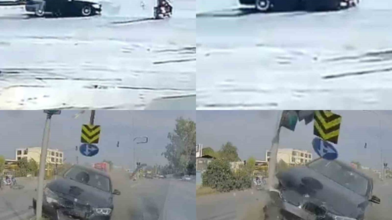 Kırmızı ışıkta geçen otomobil, motosiklete çarptı: O anlar kamerada
