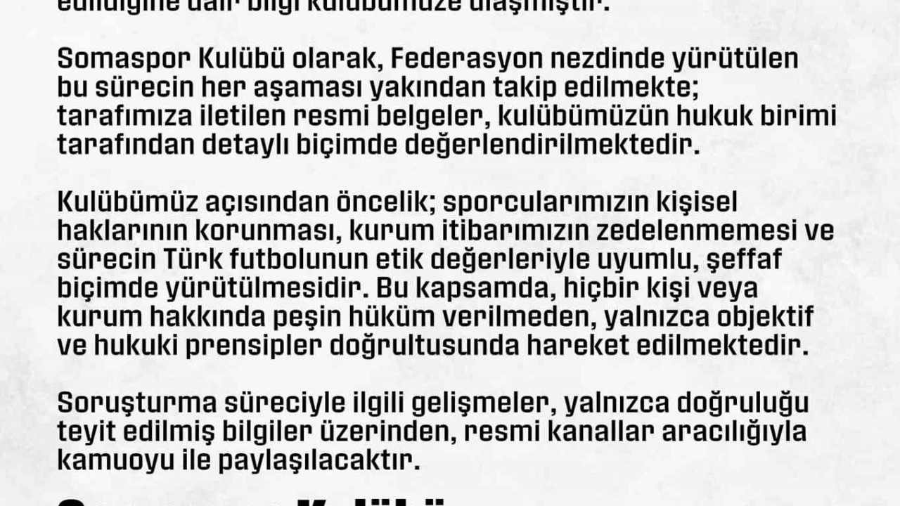 Somaspor’dan, PFDK’ya sevk edilen futbolcularıyla ilgili açıklama
