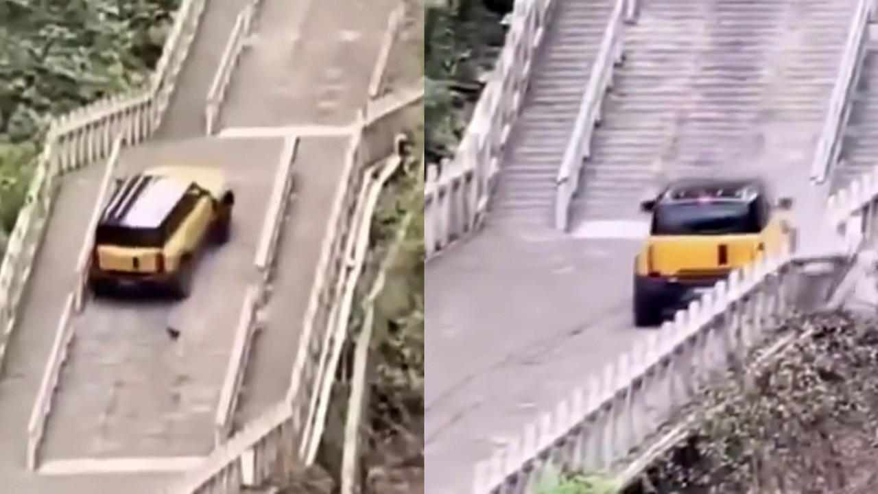 Tianmen Dağı’nın 999 merdivenini tırmanan test aracı tarihi yapıya zarar verdi
