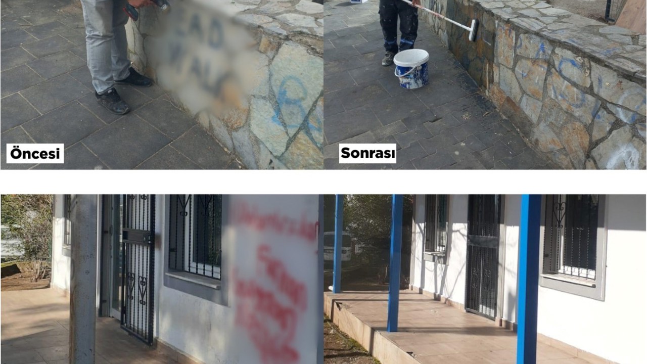 Kent estetiğini bozan yazılar ve resimler belediye ekiplerince temizleniyor
