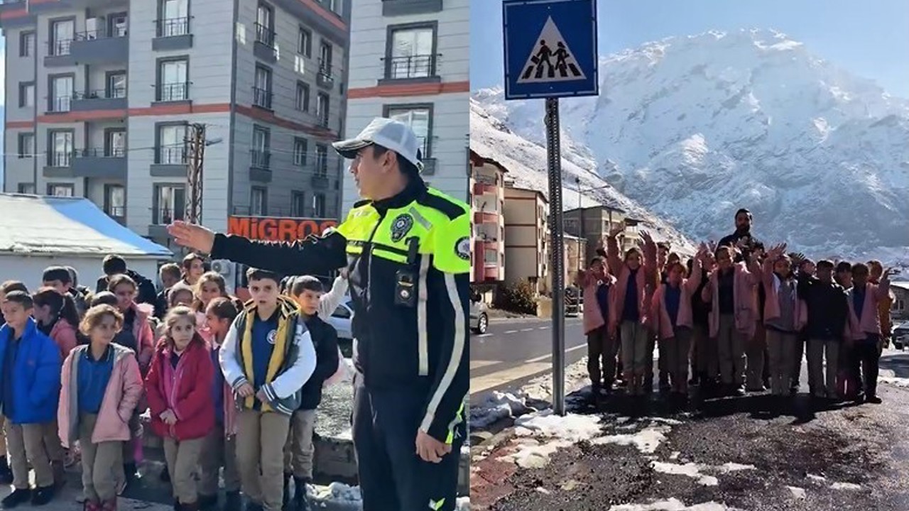 Hakkari polisinden öğrencilere uygulamalı trafik eğitimi
