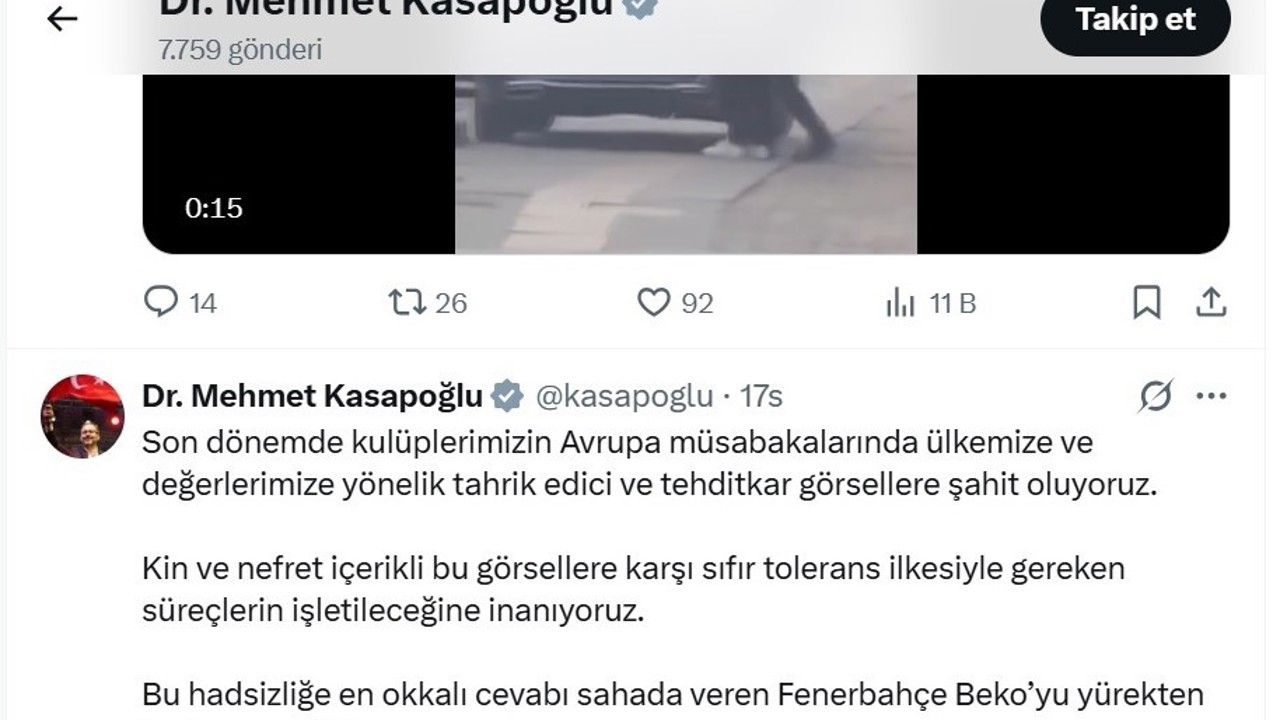 Sırp taraftarların ırkçı pankartına Kasapoğlu’ndan sert tepki
