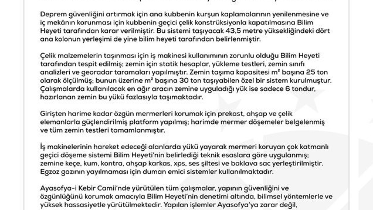 DMM’den ’Ayasofya-i Kebir Camii’ye iş makineleriyle zarar verildiği" iddialarına yalanlama
