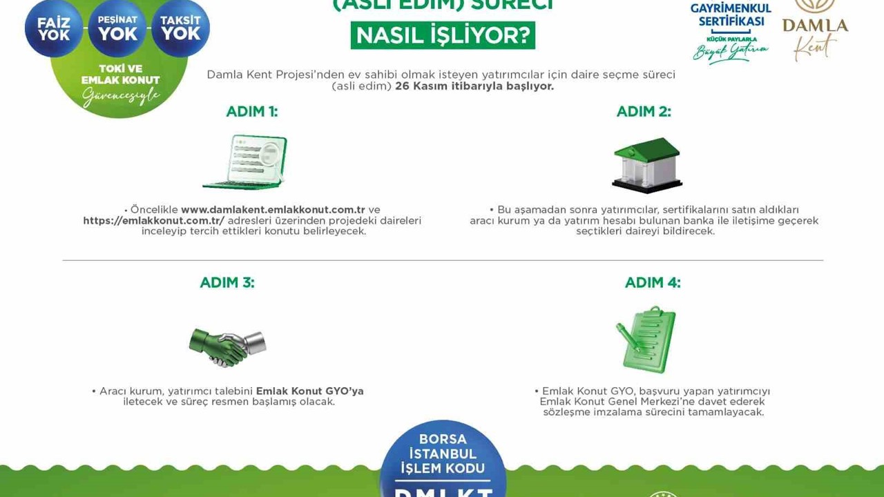 Damla Kent Projesi’nde daire seçimleri 26 Kasım’da başlıyor
