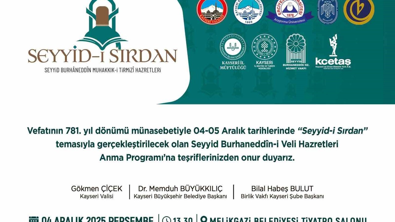 Seyyid Burhaneddin, vefatının 781. yıldönümünde anılacak
