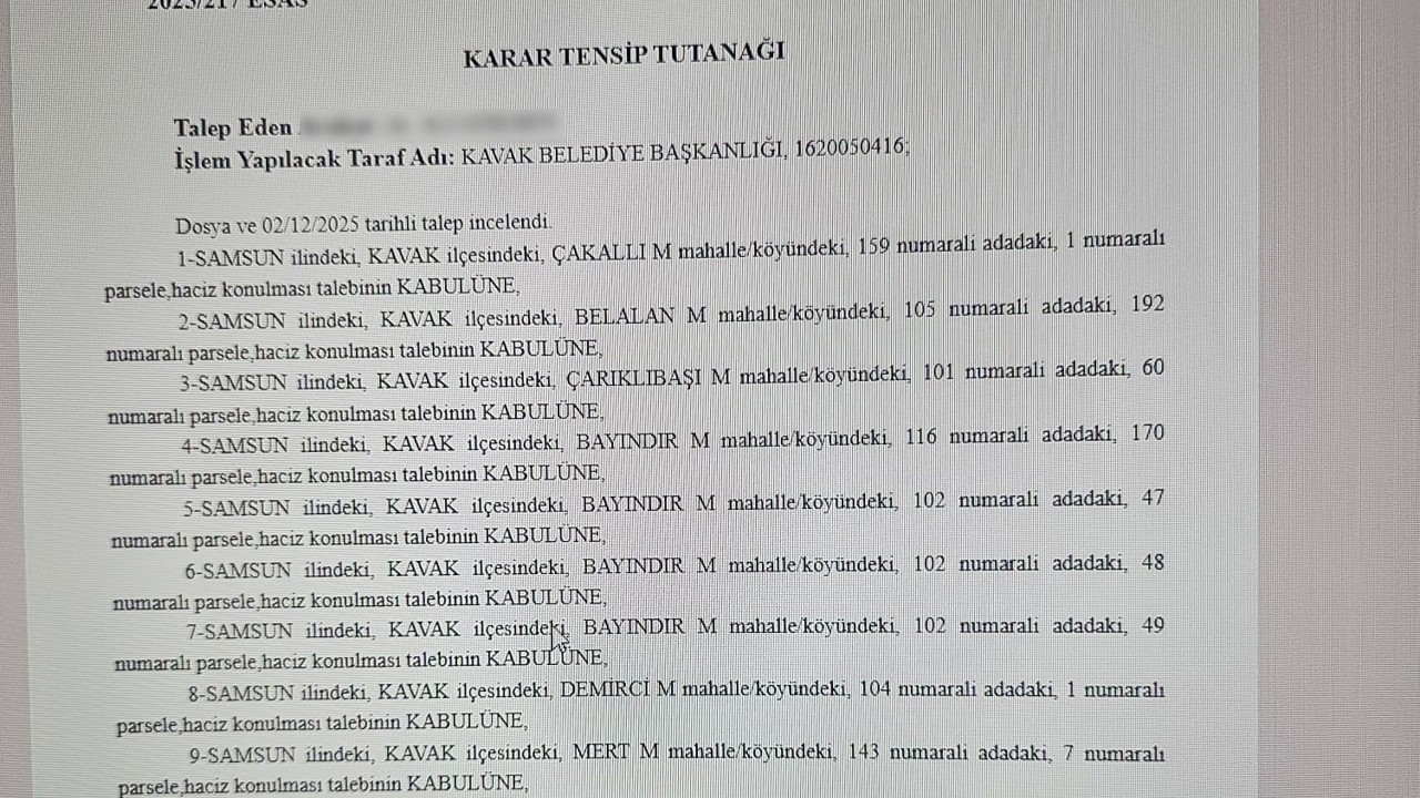 Kavak Belediyesi’ne ait 10 taşınmaza haciz
