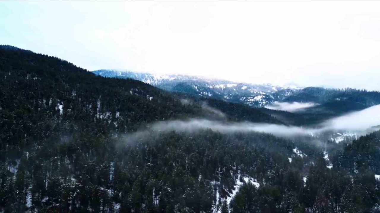 Beyaza bürünen Ilgaz Dağı havadan görüntülendi
