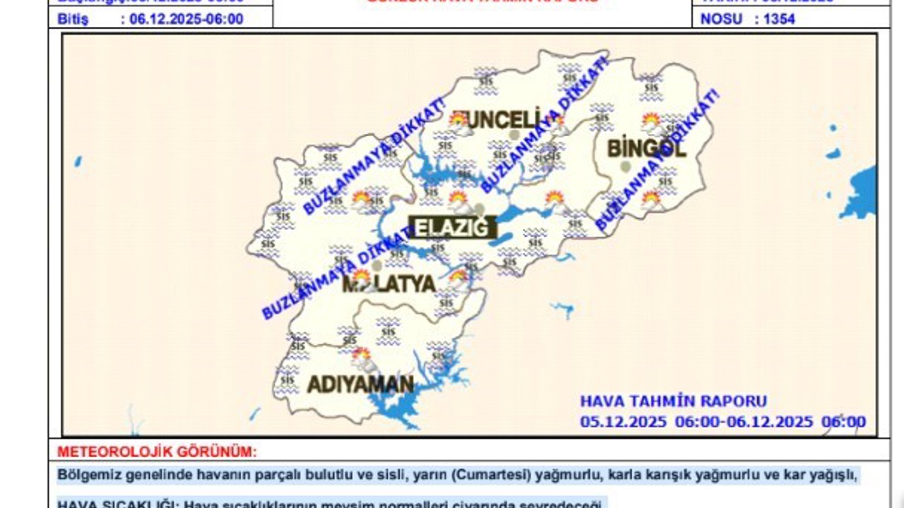 Meteorolojiden Elazığ’a hafta sonu için kar uyarısı
