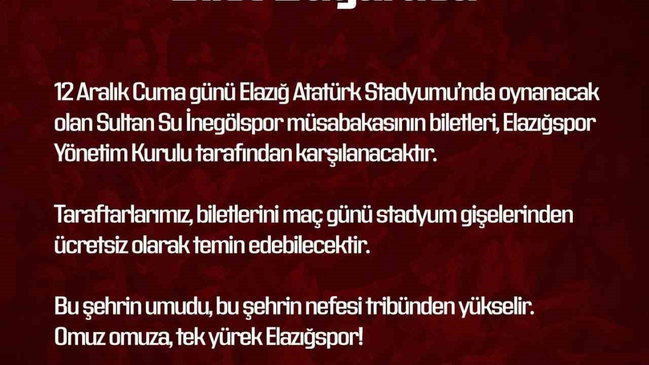 Elazığspor yönetimi biletleri ücretsiz yaptı
