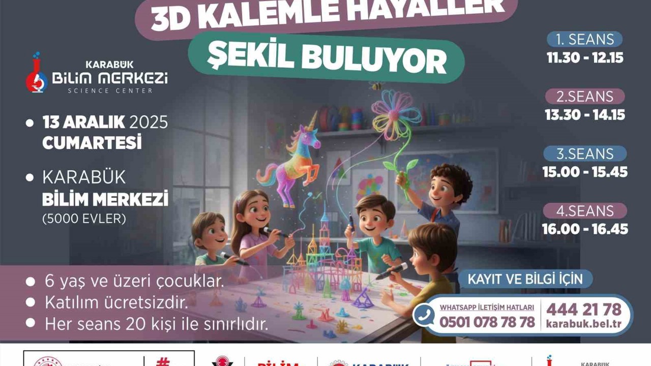 Karabük Bilim Merkezi çocuklara yönelik "3 Boyutlu Kalem Atölyesi" düzenliyor
