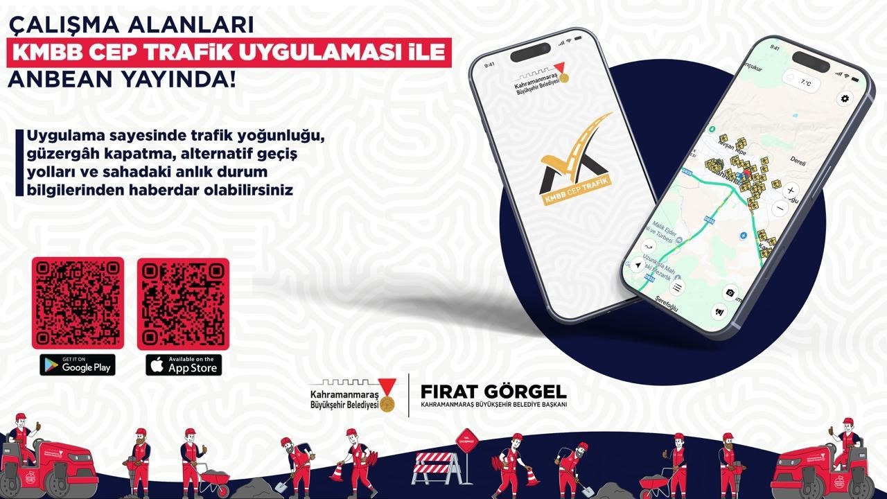 Kahramanmaraş’ta çalışma yapılan yollar  "KMBB Cep Trafik" mobil uygulamasında

