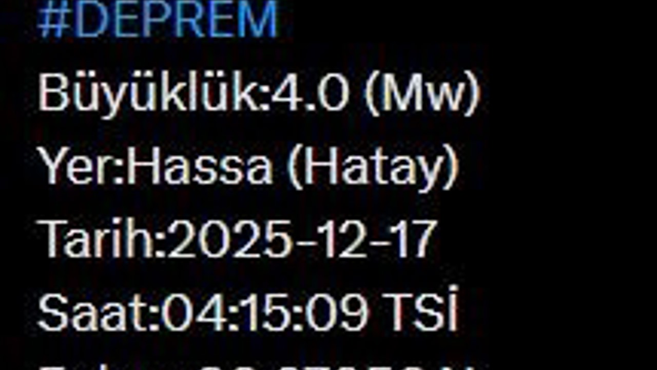 Hatay’da 4.0 büyüklüğünde deprem
