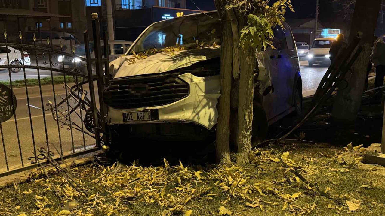 Kontrolden çıkan minibüs, refüjdeki ağaca çarparak durabildi
