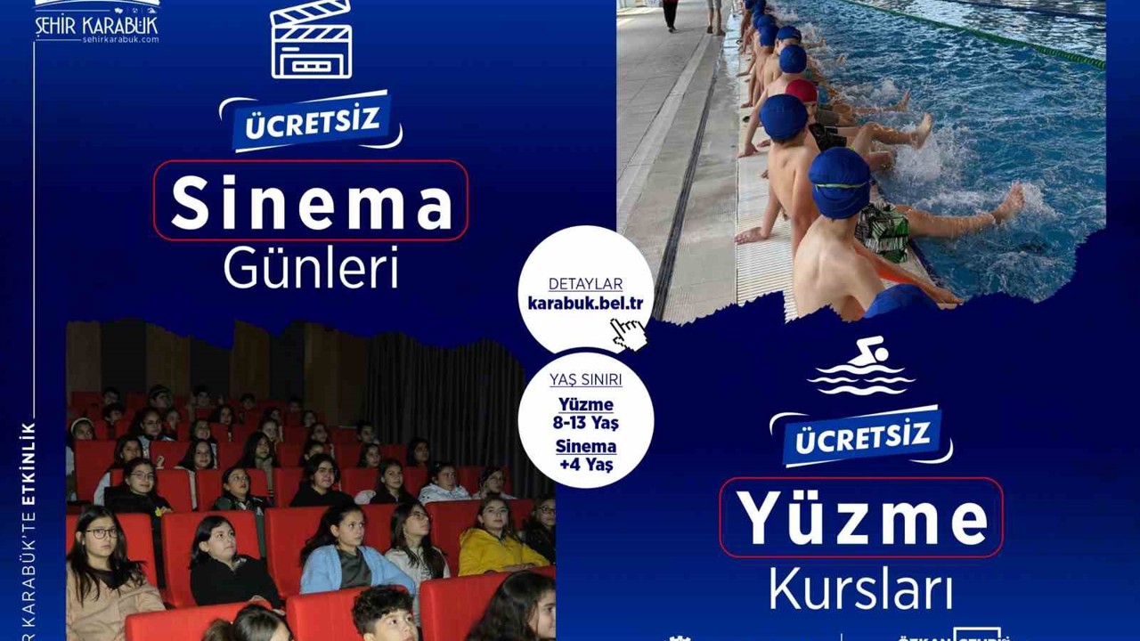Karabük’te çocuklara ücretsiz yüzme ve sinema etkinlikleri sürüyor
