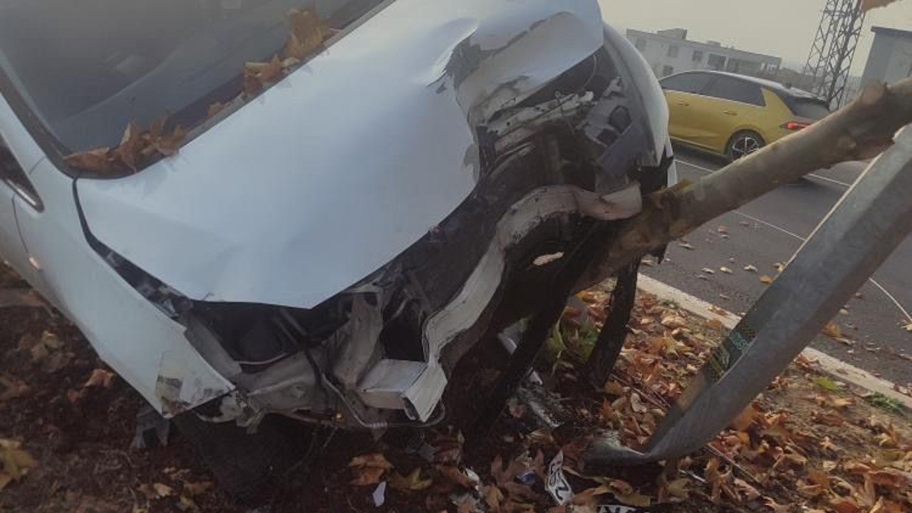 Şerit değiştiren araca çarpmamak için manevra yaptı, ağaca çarptı
