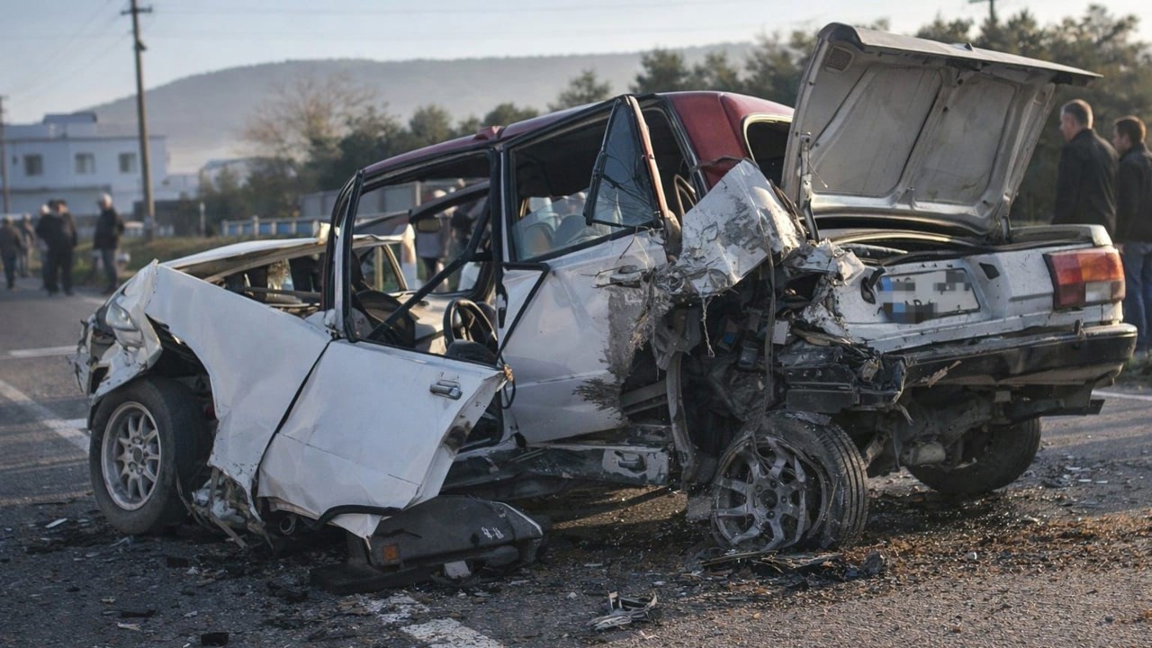Milas’ta zincirleme kaza, Tofaş araç teneke kutu gibi ezildi
