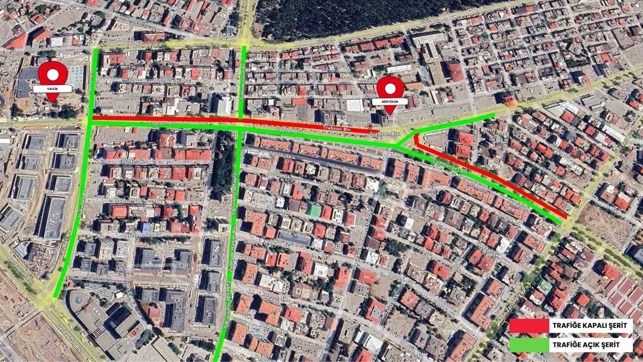 Kahramanmaraş’ta Trabzon Bulvarı’nda geçici trafik düzenlemesi yapıldı
