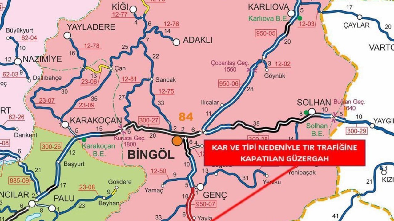 Bingöl-Diyarbakır yolu  tır trafiğine kapatıldı

