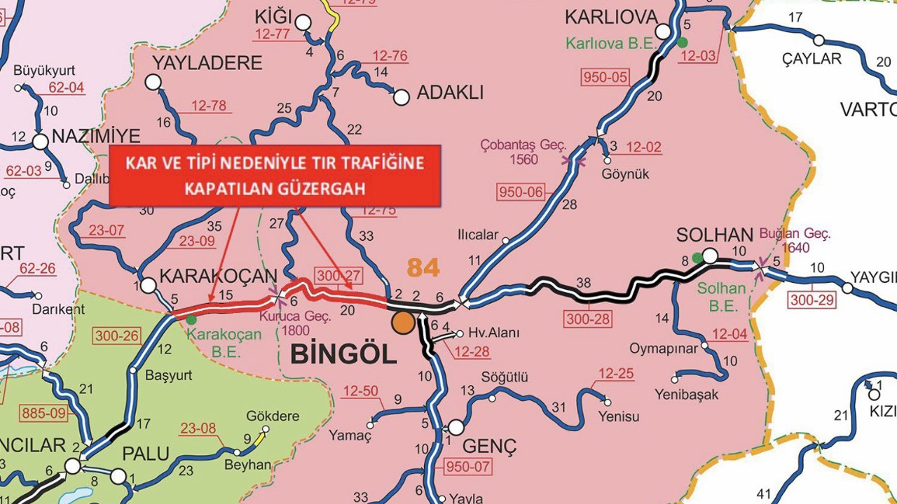 Bingöl-Elazığ yolu tır trafiğine kapatıldı
