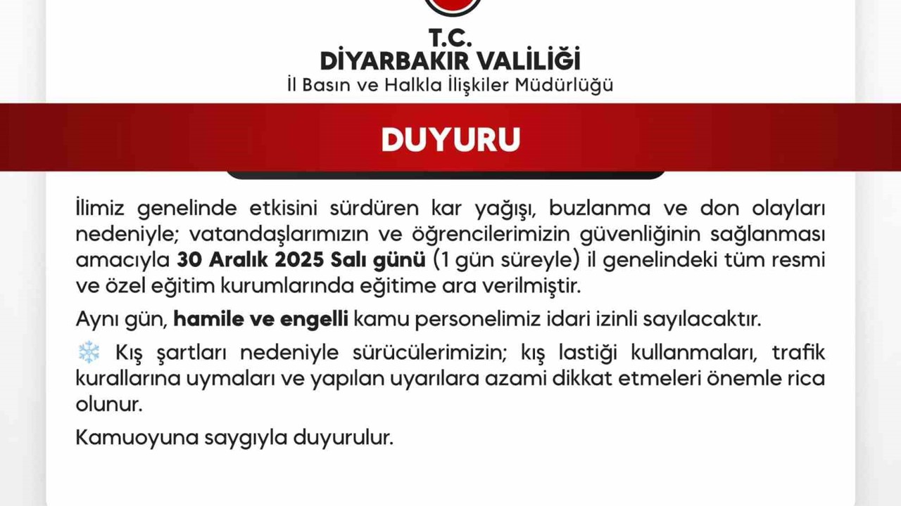 Diyarbakır’da okullar yarın da tatil edildi
