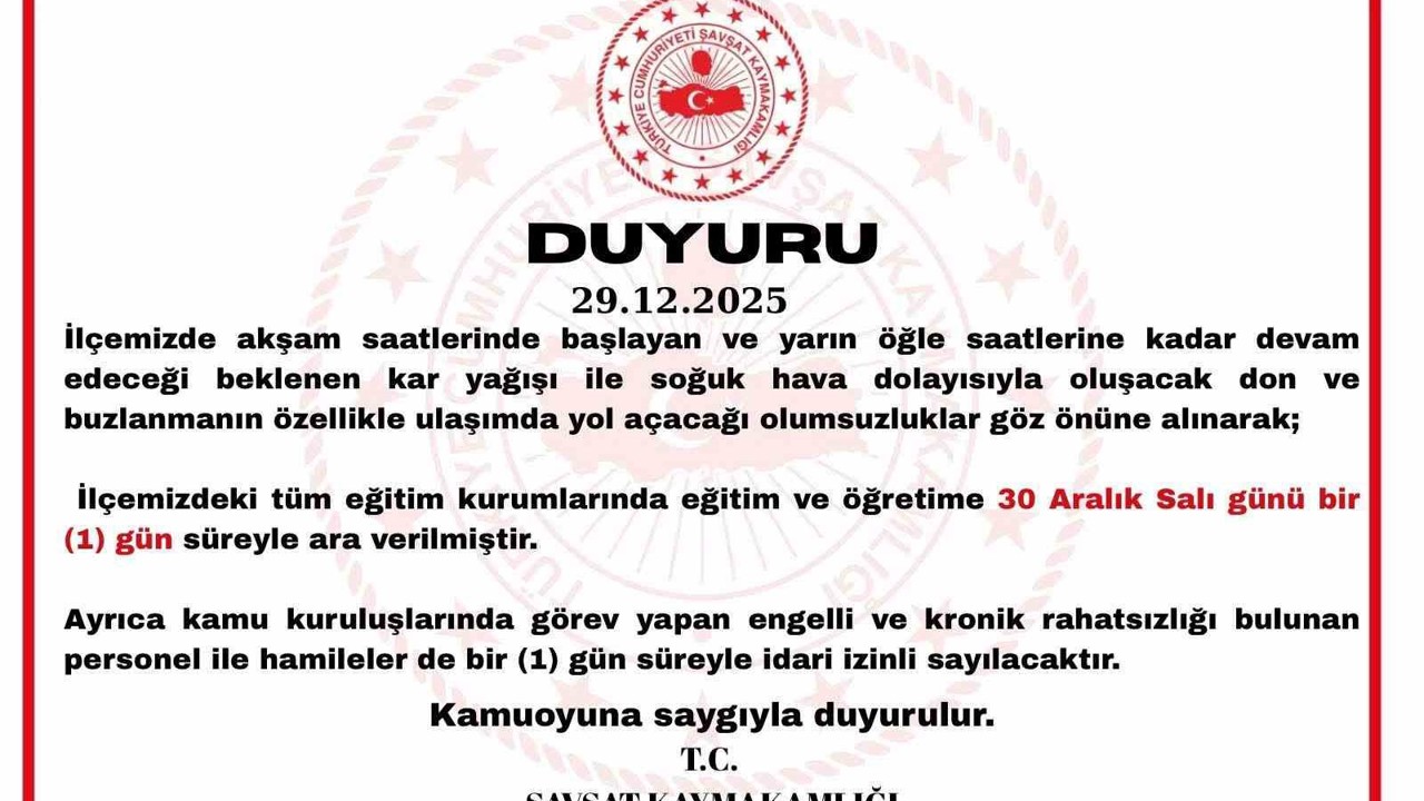 Şavşat’ta kar yağışı nedeniyle eğitime 1 gün ara verildi
