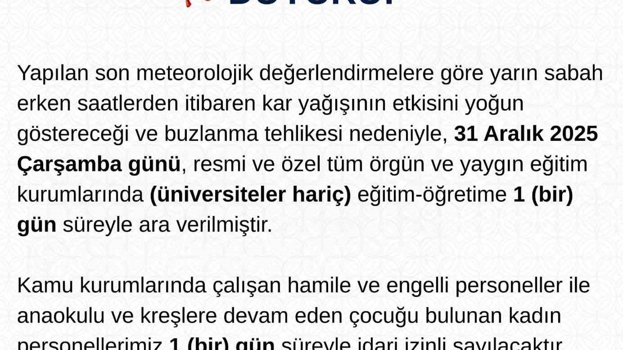 Tunceli’de eğitime 1 gün ara verildi
