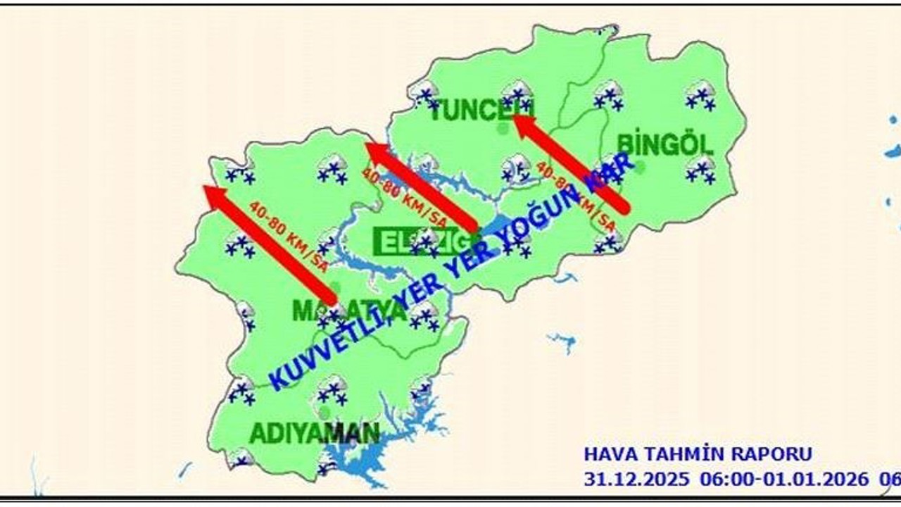 Elazığ için kuvvetli kar ve rüzgar uyarısı
