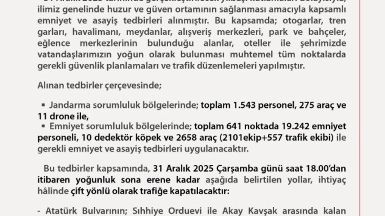 Başkentte yılbaşı tedbirleri: 19 bin 242 emniyet personeli görev alacak
