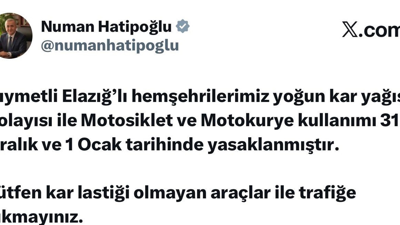 Elazığ’da motosiklet ve motokurye kullanımı yasaklandı

