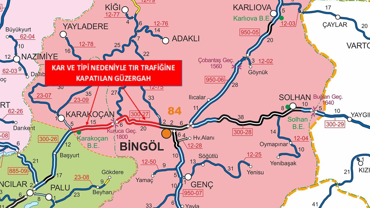 Bingöl’de bazı yollar kar yağışı nedeniyle trafiğine kapatıldı
