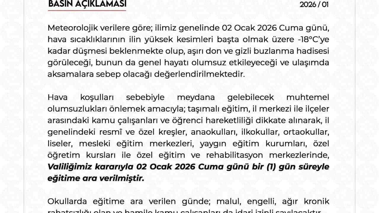 Niğde’de eğitime 1 gün ara verildi
