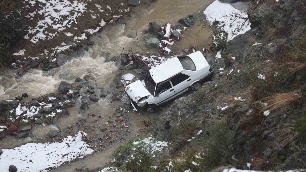Metrelerce yüksekten dereye uçan otomobilden kendini atarak kurtardı
