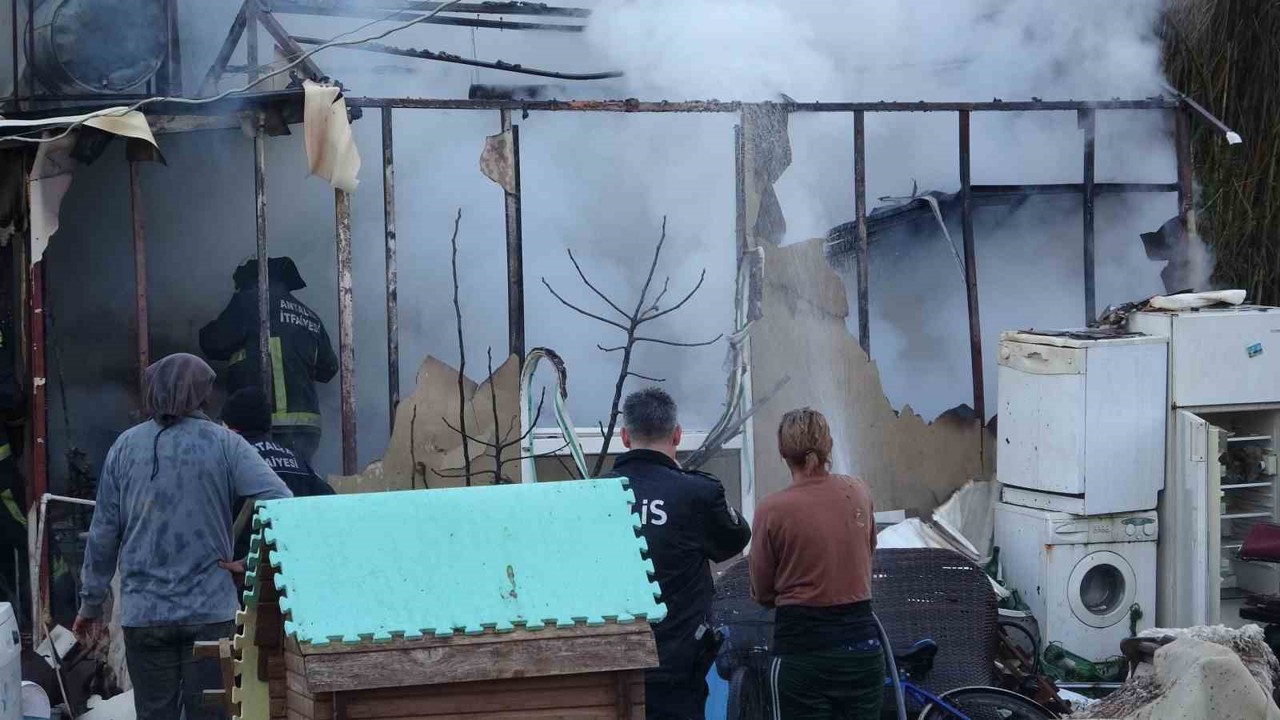 Antalya’da konteyner ev alevlere teslim oldu: 2 kedi telef oldu
