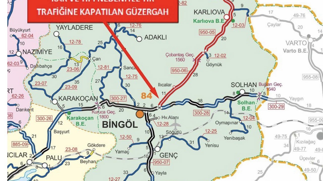 Bingöl-Erzurum karayolu tır trafiğine kapatıldı
