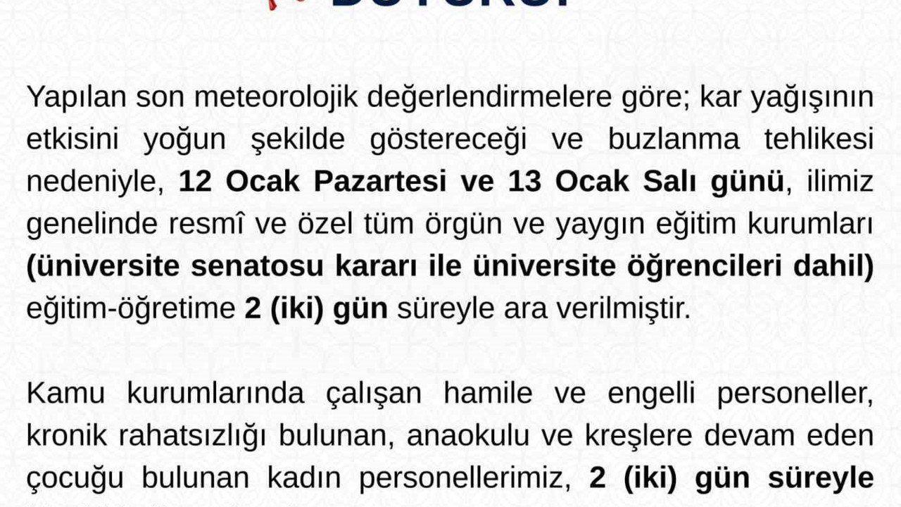 Tunceli’de eğitime 2 gün ara
