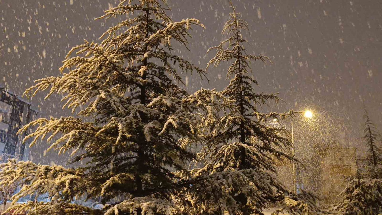 Kırşehir’de gece saatlerinde lapa lapa kar yağışı başladı
