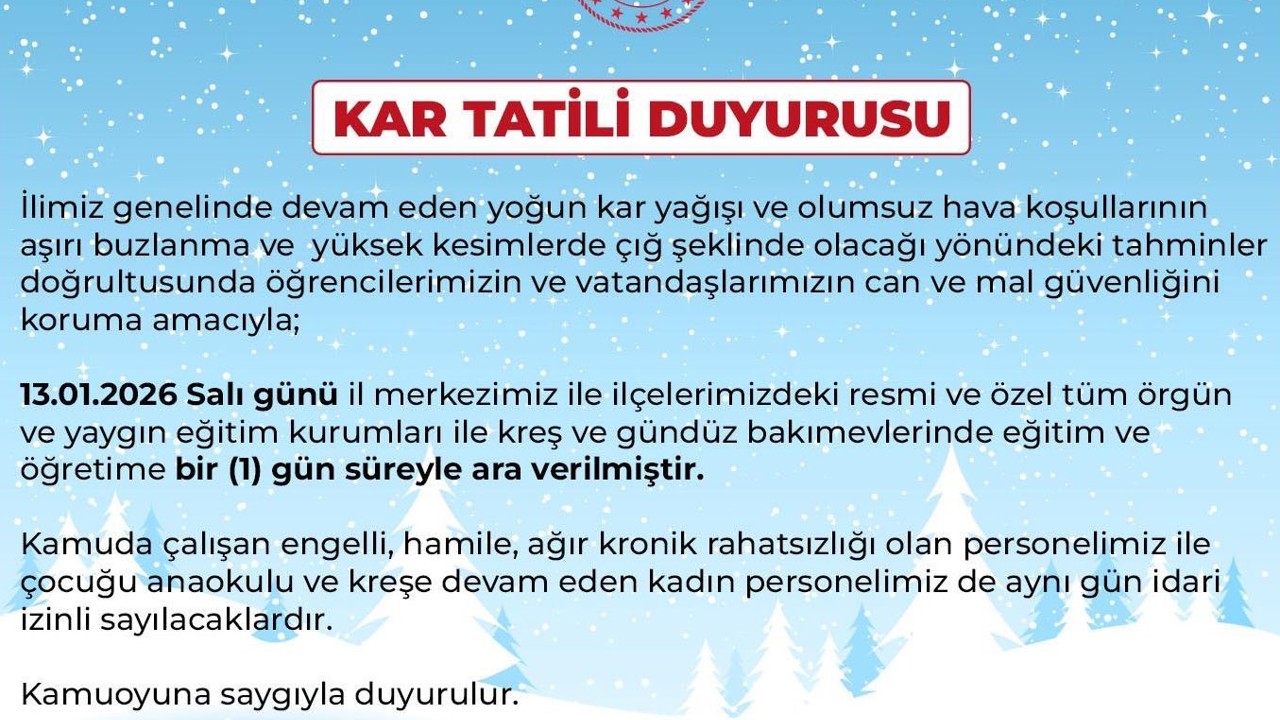 Bingöl’de eğitime 1 gün ara verildi
