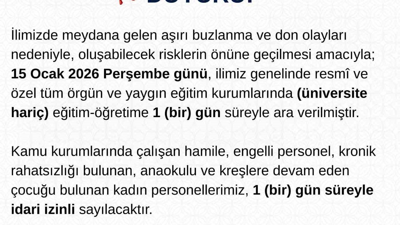 Tunceli’de eğitime 1 gün daha ara verildi
