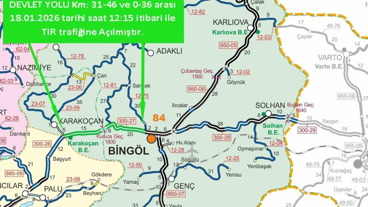 Bingöl’ün çevre illere tır trafiği açıldı

