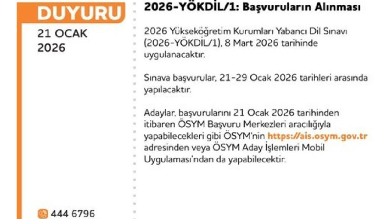 2026 YÖKDİL-1 başvuruları başladı
