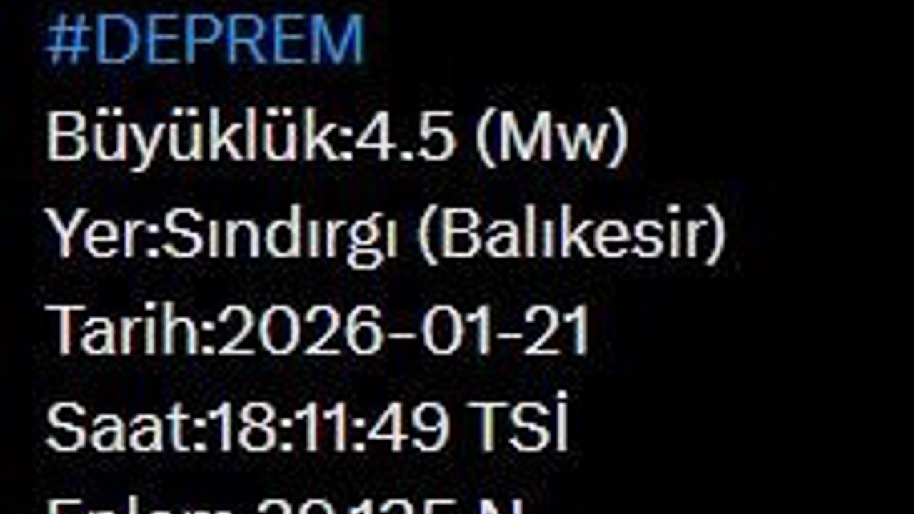 Balıkesir’de 4.5 büyüklüğünde deprem
