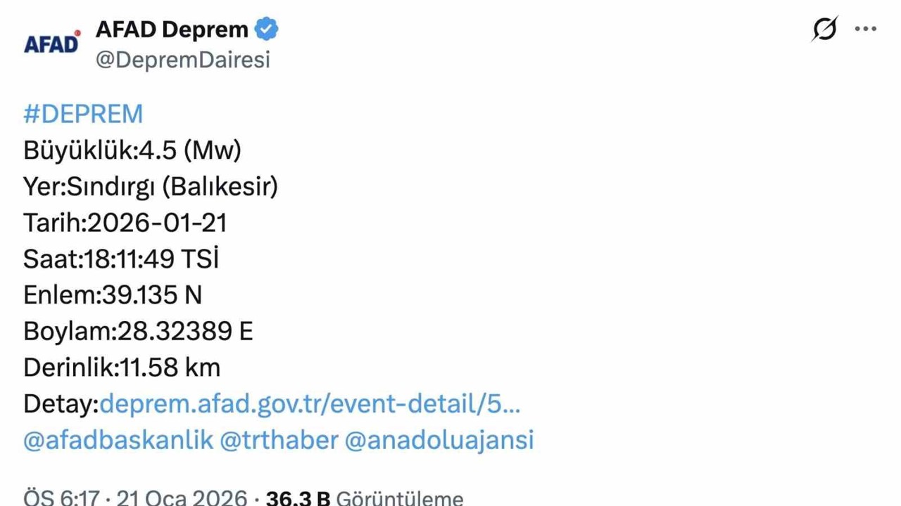 Sındırgı’daki 4.5’lik deprem Bursa’da da hissedildi
