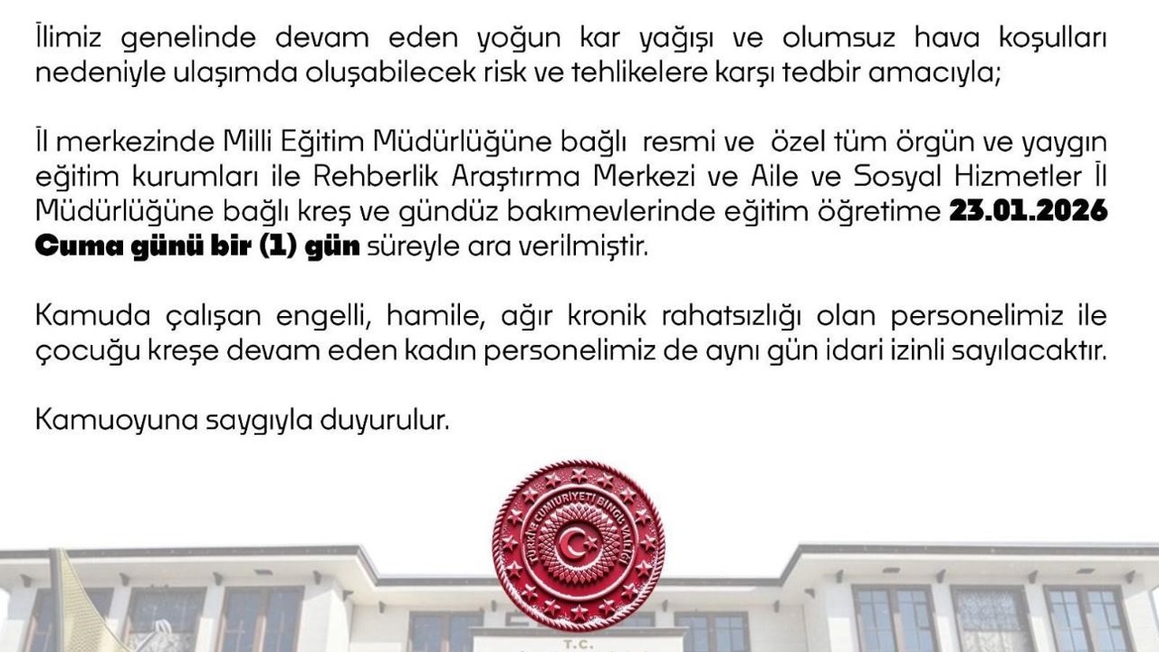 Bingöl’de eğitim kurumlarına kar tatili
