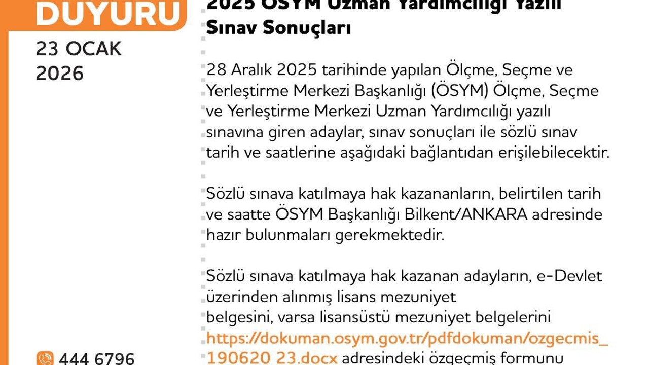 Uzman Yardımcılığı Sınavı sonuçları açıklandı
